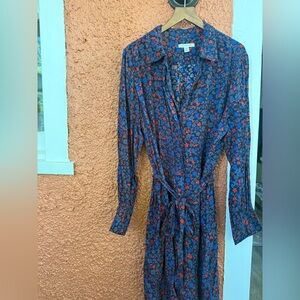 Free Assembly Women's Button-Down Shirtdress Navy Blue Red Floral Size XXL